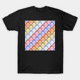 3d Geometric Pattern, Rhombic  Motif, Rainbow Coloring T-Shirt